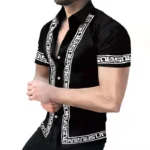 Summer Fashion Men's Casual Oversized Shirts Turn-down Collar Buttoned Shirt Stripe Print Short Sleeve Tops Party Mens Clothing