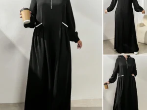 Rafiah Boutique Elegant and Stylish Arabian Even Dress in Arabic Style for Women with Long Sleeves Zipper and Pockets