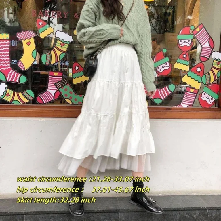 Casual Vintage Women Skirt Matching Chic Lady's White Skirt Sweet Girl's Cake Skirt Elastic Waist A-Line Mid Length Flare Skirt - Image 5