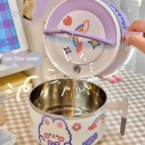 Kawaii Stainless Steel Ramen Bowl With Lid Cute Large Instant Noodles Fruit Salad Rice Soup Bowl Kitchen Tableware 1000/1300ml - Image 6
