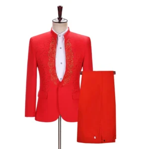 White Sparkly Crystals Embroidery Men Suits Jacket+pants Stand Collar Wedding Party Groom Stage Diamond red Tuxedo Formal suit - Image 7