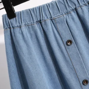 2022 Summer New Style Buttoned Elastic Waist Denim Skirt European And American Street Style Water Blue Student Skirt - Image 4