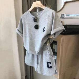 2025 women t-shirt shorts set Summer Tracksuit O Neck Letter Print Short Sleeve T-shirt Drawstring Shorts Sport Clothes - Image 5