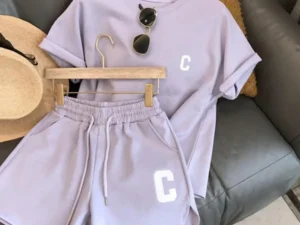 2025 women t-shirt shorts set Summer Tracksuit O Neck Letter Print Short Sleeve T-shirt Drawstring Shorts Sport Clothes