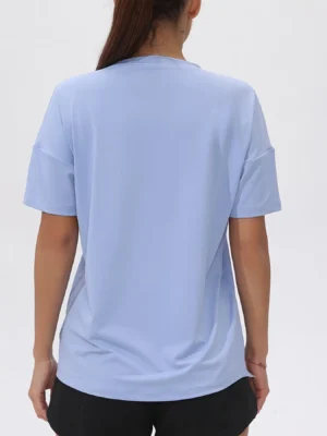 Fitfemme Women's Oversized Workout Short - Sleeve TShirt with Asymmetric Hem - Breathable & Quick - Dry for Yoga & Gym - Image 5