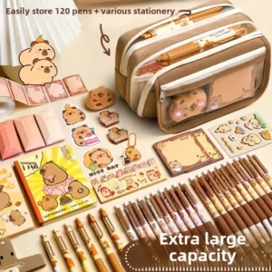 Large Capacity Capybara Pencil Case Children's Stationery Bag Durable Dirty-resistant Learning Supplies Set Cute Capybara Design - Image 4