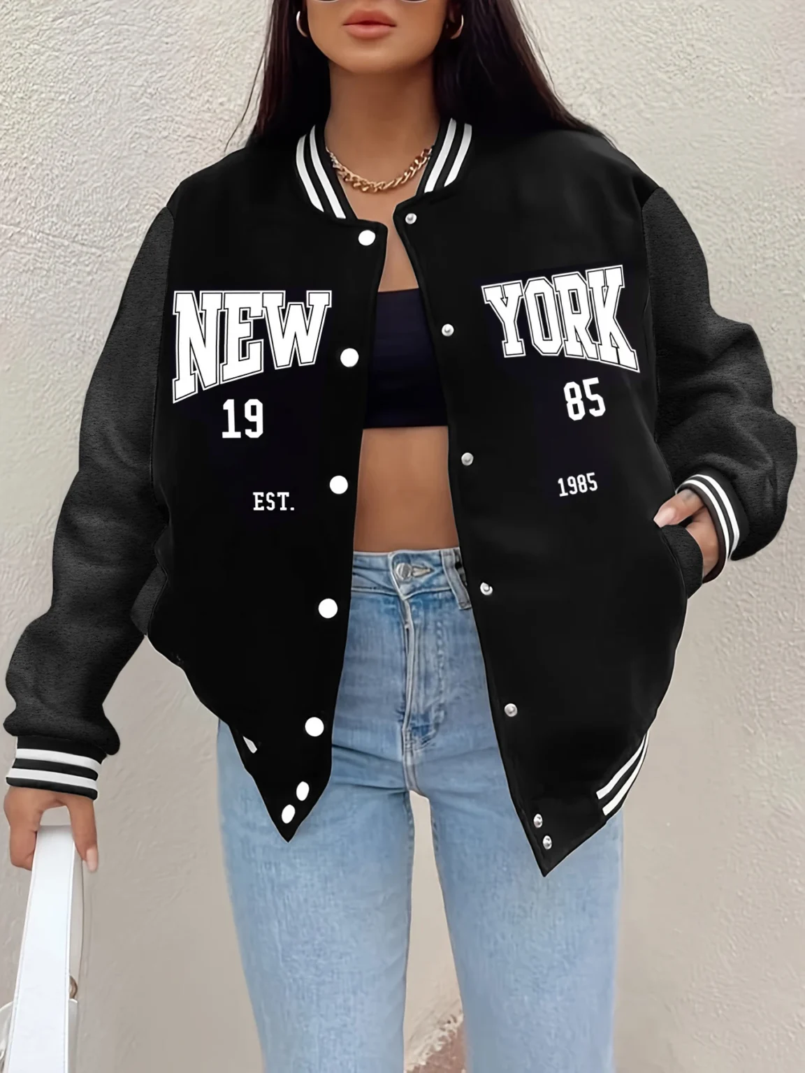 New York 1985 Letter Prints Jackets Women Hip Hop Baseball Uniform Personality Street Casual Jacket Warm Soft Womans Clothing - Image 2