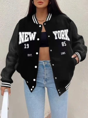 New York 1985 Letter Prints Jackets Women Hip Hop Baseball Uniform Personality Street Casual Jacket Warm Soft Womans Clothing - Image 2