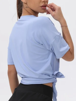 Fitfemme Women's Oversized Workout Short - Sleeve TShirt with Asymmetric Hem - Breathable & Quick - Dry for Yoga & Gym - Image 6