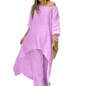2 Piece Women Set African Clothes Women Outfits Cotton Linen Suit Long-Sleeved Top Pants Oversize Trousers Casual Party Set 2024 - Image 4
