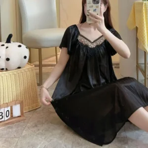 Summer Ice Silk Nightgowns for Women,Short Sleeve Sleep Dress Night Gowns Loose Sleepshirt Sleepwear Nightdress Gifts - Image 5