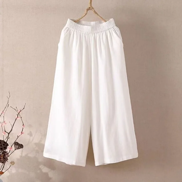 Feamle Casual and Versatile Lazy Style Wide Leg Pants With Pockets Lightweight High Waisted Loose Cropped Capris - Image 4