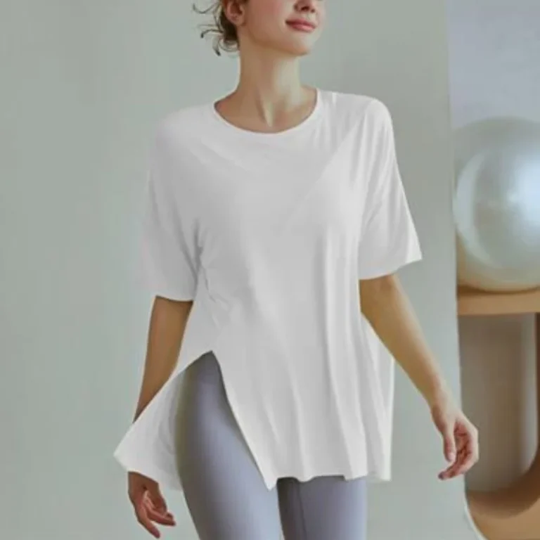 Mid-length split short-sleeved sports T-shirt female yoga fitness design feeling niche outside wear top - Image 4