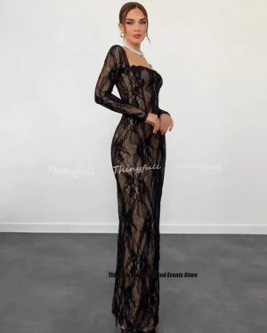 Thinyfull Mermaid Lace Prom Dresses Full Sleeveless Square Collar Evening Gown Birthday Party Dress robes de soirée Customized - Image 3
