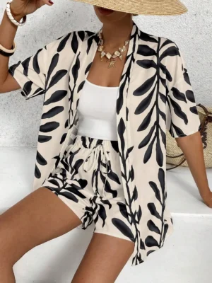 Woman Lady Set Casual Geometric Blouse Holiday Loose Shorts Short Sets Woman 2 Piece Set Outfit Summer Women's suit Good Selling - Image 2