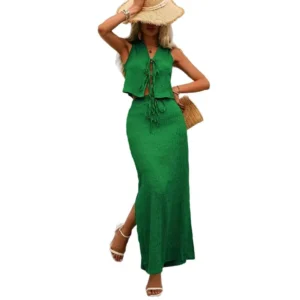 2025 European And American Women's Suit Summer New Vest Top Loose Skirt Two-piece Set - Image 5