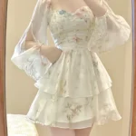 French Elegant Floral Mini Dress Chiffon Long Sleeve Evening Party Dress Women Holiday Beach Boho Fairy Dress Korean 2024 Robes