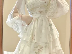 French Elegant Floral Mini Dress Chiffon Long Sleeve Evening Party Dress Women Holiday Beach Boho Fairy Dress Korean 2024 Robes