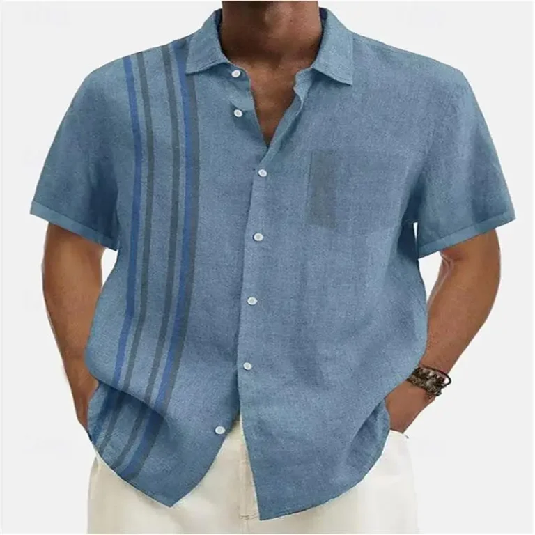 Ethnic Style Men's Color Blocked 3D Printed Button Neck Short Sleeved Shirt, High-quality Hawaiian Beach Top Hemd Herren - Image 4