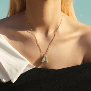 MHS.SUN Gold Plated Balloon 26 Letter Necklaces Copper Zircon Bubble Initial Pendant Chunky Women Personality Chain Jewelry - Image 4