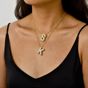 MHS.SUN Gold Plated Balloon 26 Letter Necklaces Copper Zircon Bubble Initial Pendant Chunky Women Personality Chain Jewelry - Image 3
