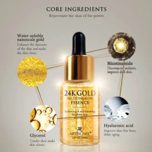 ARTISCARE 24K Gold Niacinamide Face Essence 30ml Moisturizing Hyaluronic Acid Serum Dry Skin Care - Image 4