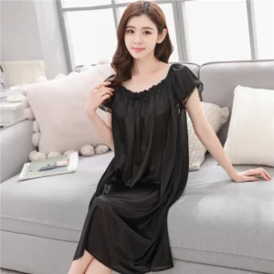 Women Sexy Nightgowns 2025 Summer Ladies Short Sleeve Sleepwear O-Neck Lingerie Faux Silk Satin for Female Underwear At Home - Image 3
