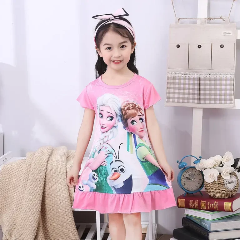 MINISO Girls Night Dress Summer Disney Cartoon Snow White Frozen Princess Elsa Mermaid Print Toddler Girl Nightgown for Teens - Image 3