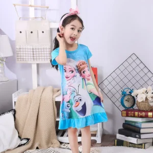 MINISO Girls Night Dress Summer Disney Cartoon Snow White Frozen Princess Elsa Mermaid Print Toddler Girl Nightgown for Teens - Image 4
