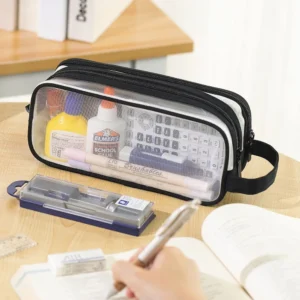 Large Grid Mesh Pencil Case 2 Compartments, Clear Pen Pencil Pouch, Multifunction Transparent Stationery Bag for Student - Image 6