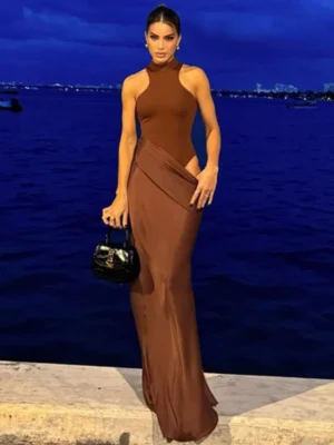 JULISSA MO Satin Sexy Hollow Out Women Maxi Dress Black Sleeveless High Waist Dress Female Autumn Skinny Elegant Party Clubwear - Image 3