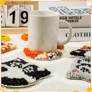 Punch Needle Coasters Kit for Beginners Adults 6pcs plant Pattern Embroidery Punch Needle Kits Tufted Rug Punch Decoration - Image 6