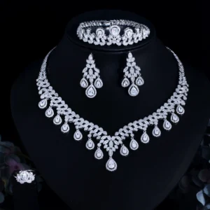 ThreeGraces 4pcs Luxury Shiny Water Drop Cubic Zirconia Delicate Dubai Bridal Wedding Evening Party Jewelry Set for Women T1041 - Image 6