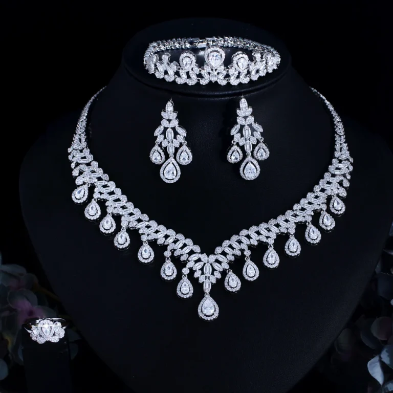 ThreeGraces 4pcs Luxury Shiny Water Drop Cubic Zirconia Delicate Dubai Bridal Wedding Evening Party Jewelry Set for Women T1041 - Image 6