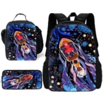Cute Cartoon P-ponyos Child School Backpack with Lunch Bags ,Pencil Bags ,School Bags for Boys Girls Best Gift