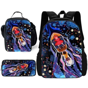 Cute Cartoon P-ponyos Child School Backpack with Lunch Bags ,Pencil Bags ,School Bags for Boys Girls Best Gift