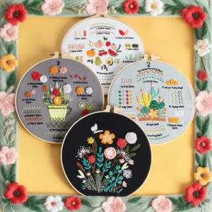 4pcs DIY Embroidery Starter Kit with 1pc Plastic Hoop Needles Threads Fabric DIY Craft for Adults Crafting Supplies Art Project - Image 2