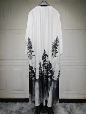 New Fashion Female Cardigan Muslim Dress Stylish Tie Dye Floral Print Abaya Jalabiya Dubai Ramadan Caftan Marocain Femme Kimono - Image 4
