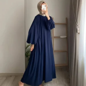 Elegant Pure Color Muslim Women's Dress Loose Overhead Spring Autumn New Style Fashionable Long Ankle-Length Polyester Fiber - Image 2