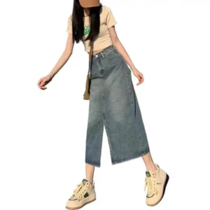 High Waist Vintage Slimming Mid-Length A- Line Denim Skirt Women's Design Sensation Small Audience Split Skirts Half-length - Image 5