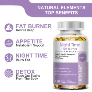 Nighttime Fat Burner, Boosts Metabolism, Weight Management, Improves Sleep - 500 Mg Serving, 120 Capsules - Image 5
