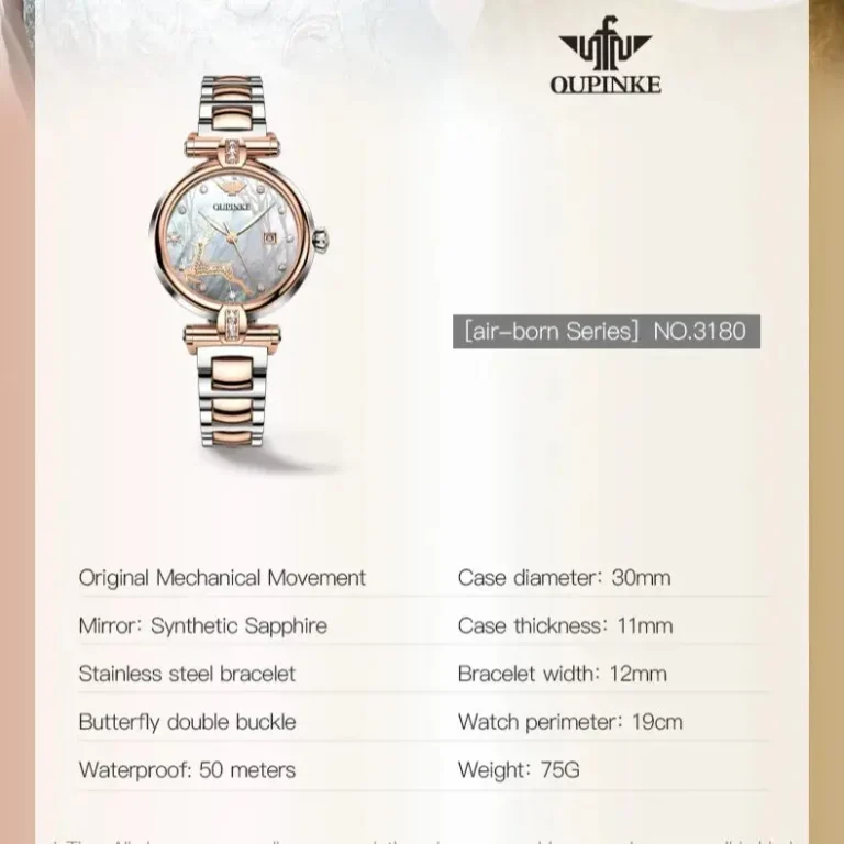 OUPINKE 3180 Luxury Brand Women Watch Original Automatic Mechanical Watch Calendar Elegant Women Dress Bracelet Watch Gift Box - Image 6