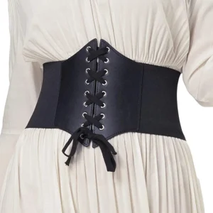 Vintage Slim Elastic High Waist Belt Women Simple Black Lace-up Pu Corset Punk And Gothic Curve Shaper Slimming Waist Belt New - Image 3