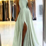 Elegant Women Maxi Beach Satin Dress Sexy Leg Slit Lace up Evening Prom Gown Adjustable Straps Bridesmaid Dresses