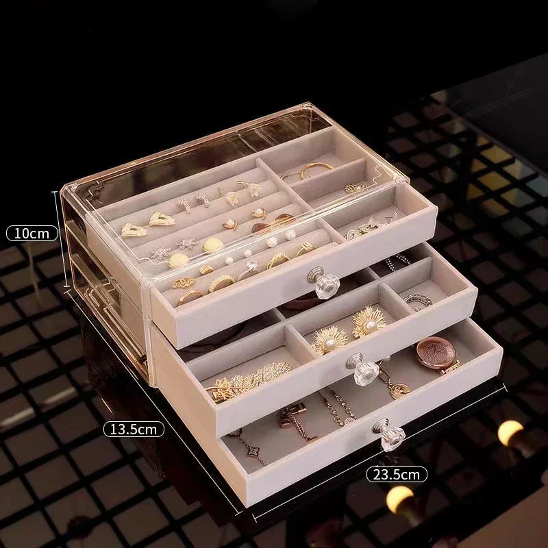 2025 New Capacity High-grade Exquisite Anti-oxidation Three Drawer Desktop Jewelry Bracelet Ring Jewelry Large Storage Box - Image 6