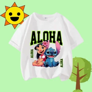 Stitch children's round-neck short-sleeved cartoon print casual shirt - Disney summer T-shirt - Boys' and girls' sports shirt