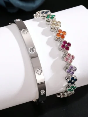 UILZ Delicate Lucky Clover Women Bracelet High Quality Stainless Steel Morandi Colors Shining Zircon Inlaid Charm Jewelry Gift - Image 6