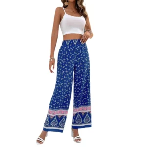Summer New Women's Casual Holiday Style Long Pants Wide Leg Pants Print Set Two Piece Set AE Origin No Sleeve Long Pants Set - Image 5