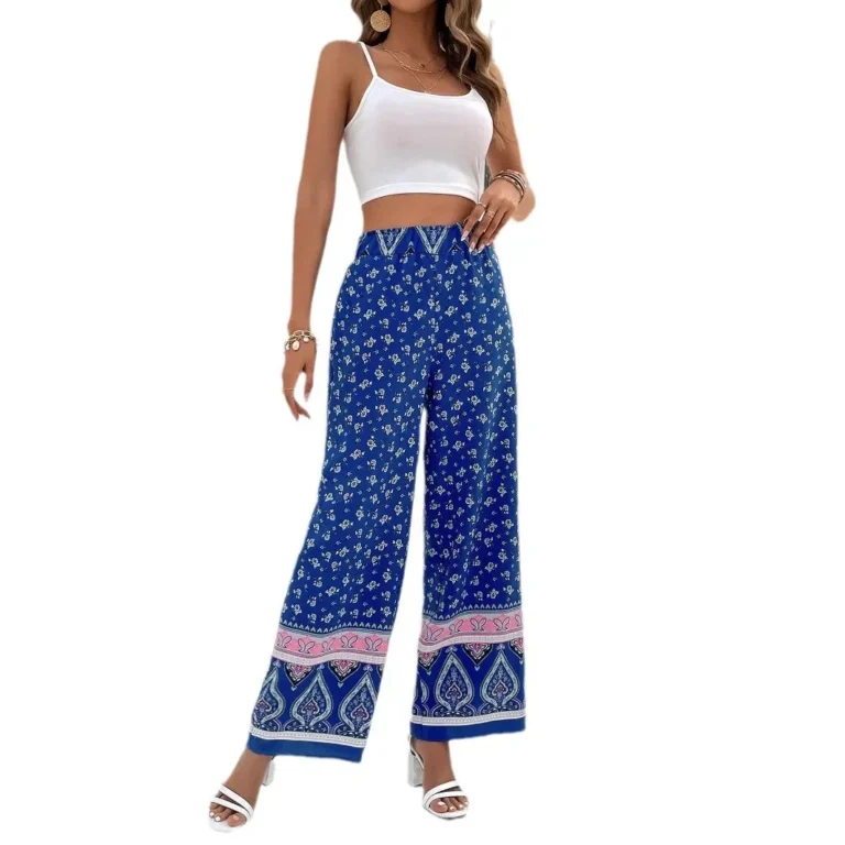 Summer New Women's Casual Holiday Style Long Pants Wide Leg Pants Print Set Two Piece Set AE Origin No Sleeve Long Pants Set - Image 5