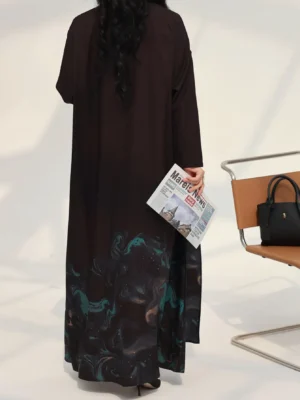 Middle-East Islamic Open Front Abaya Muslim Full Sleeve Loose Printed Elegant Abayas Turkey Kaftans Women Jilbabs Maxi Dresses - Image 3